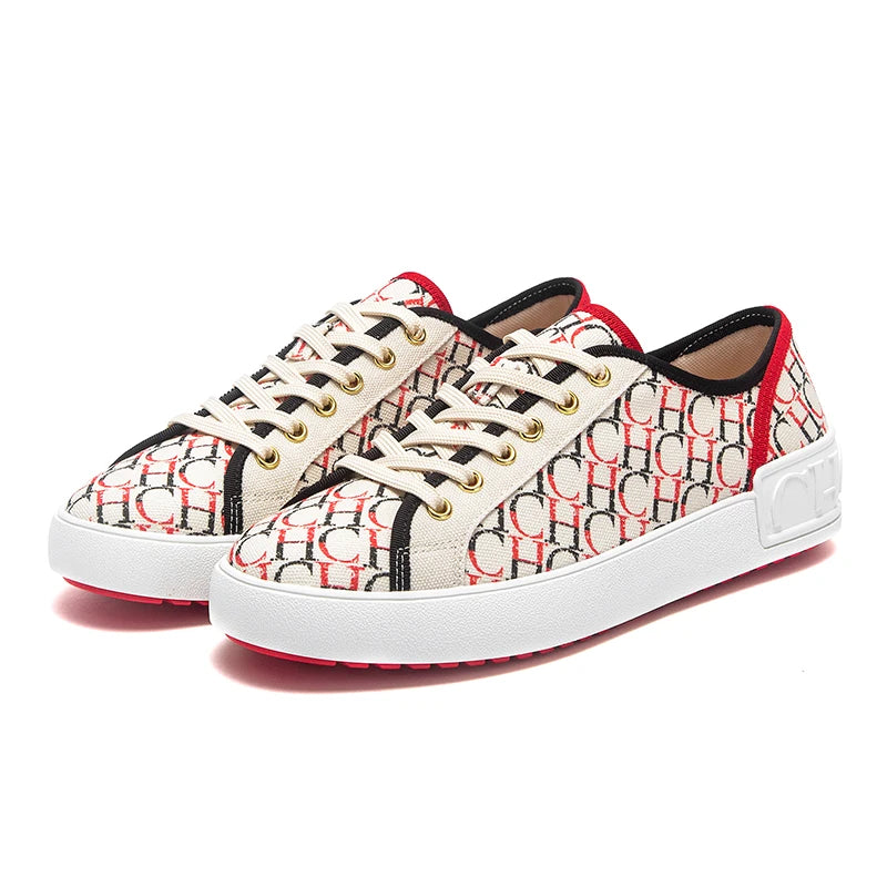 Shoes for woman Luxury brand canvas shoes girls' casual shoes, lace-up flat sneakers student-style lettered casual shoes
