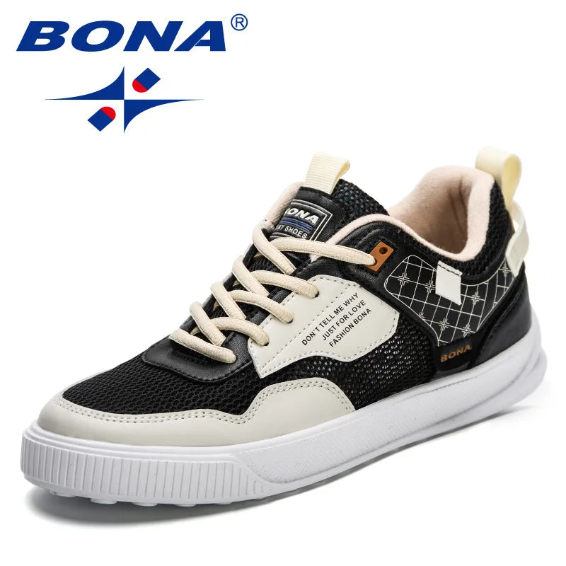 BONA 2023 New Designers Man Walking Leisure Shoes Mansculino Trendy Platform Sneakers Casual Shoes Men Lace-Up Vulcanized Shoes