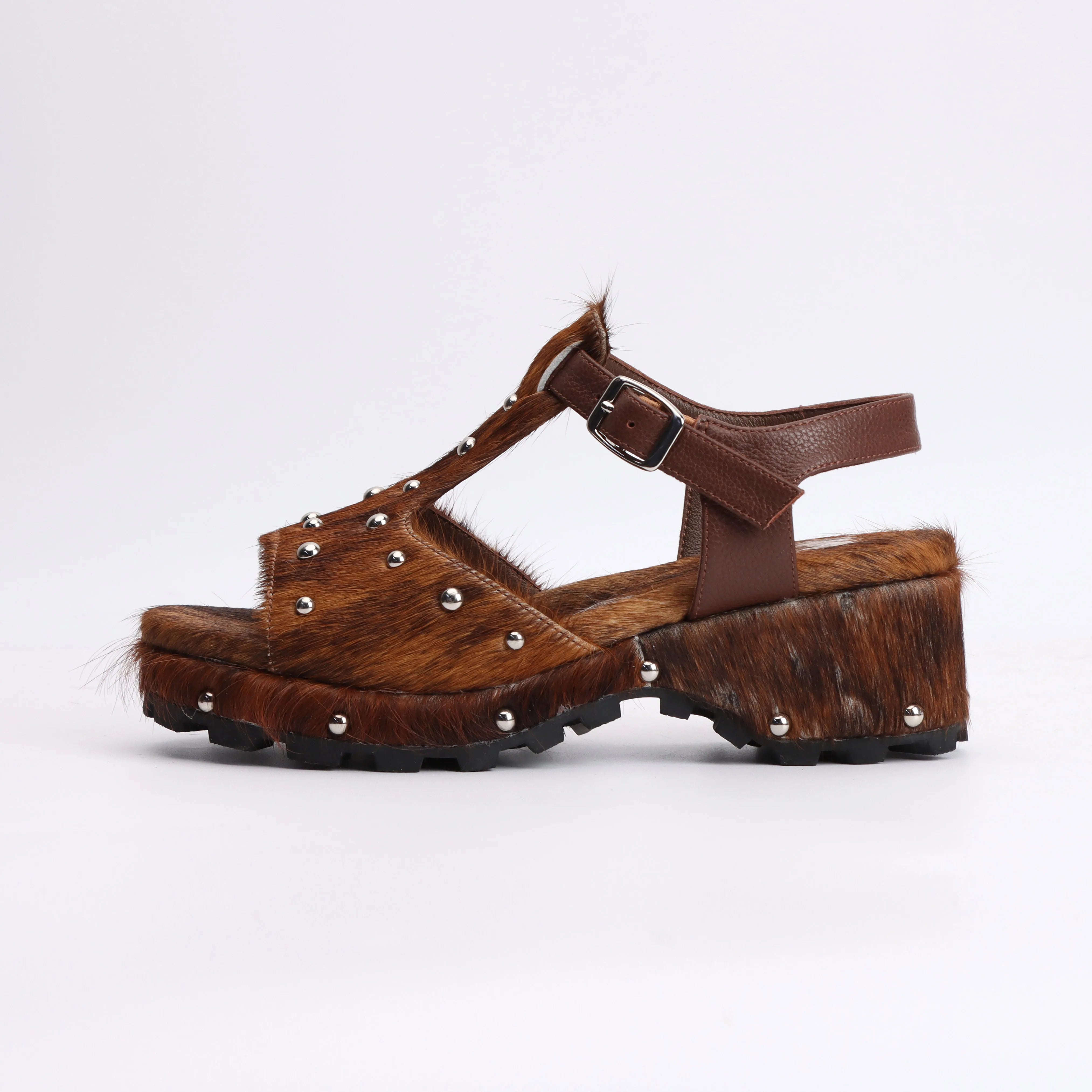 Luxury Horsehair Studded Rubber Sole Platform Sandals for Woman – Designer Flat Sandals Woman Summer Sandalias de Mujer