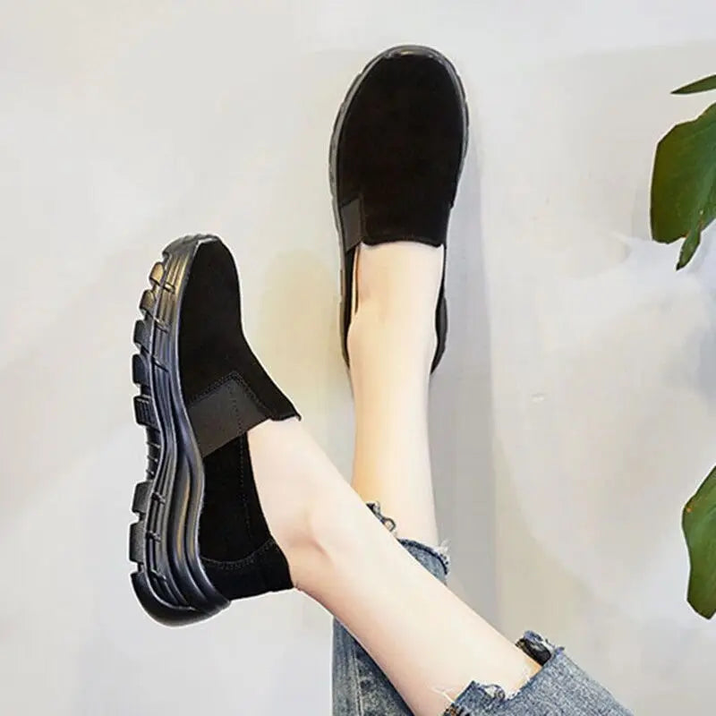 WOIZGIC Women Flats Ladies Mother Female Cow Suede Genuine Leather Shoes Loafers Sports Non Slip Breathable Vulcanized Shoes