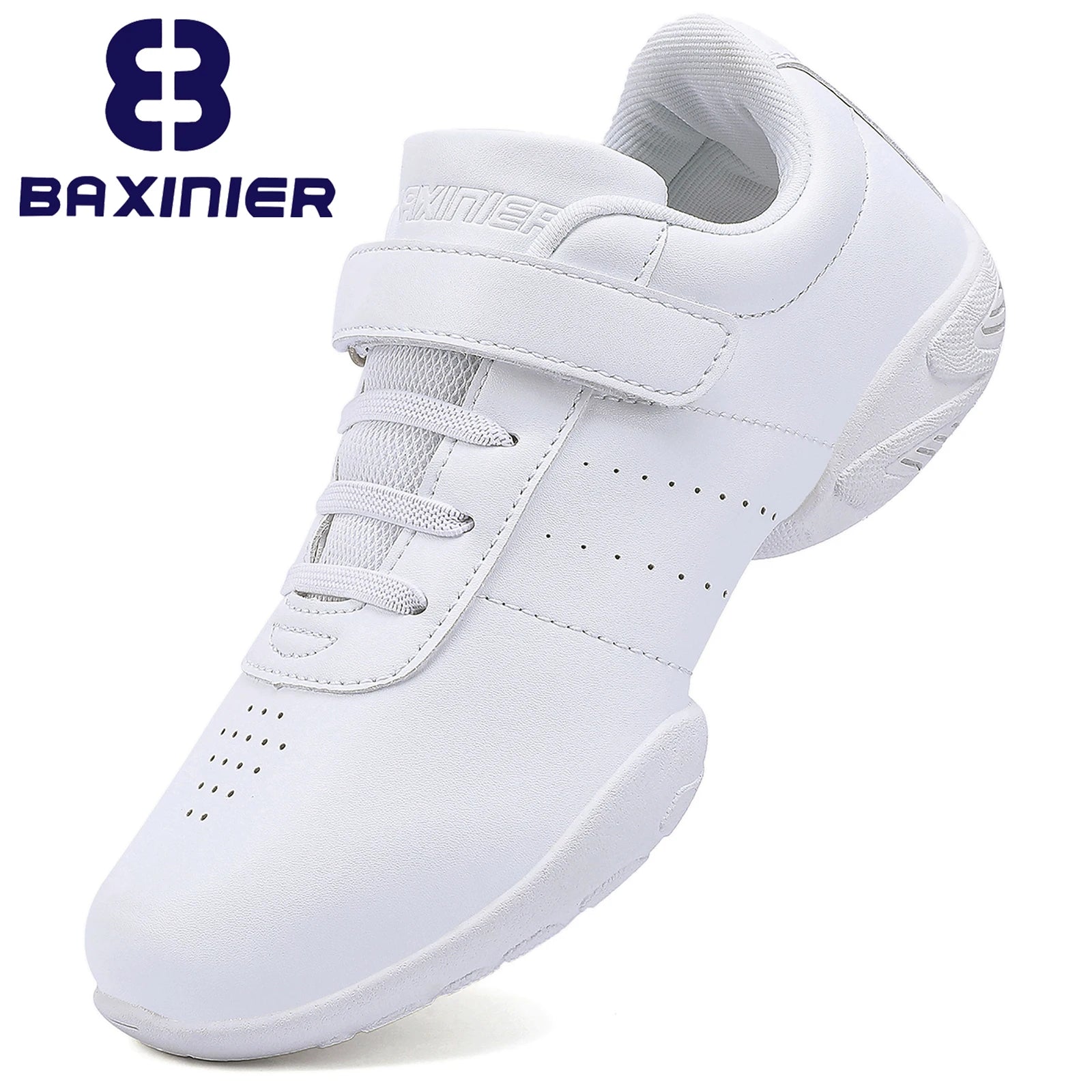 BAXINIER Girls White Cheerleading Dance Shoes Athletic Training Tennis Breathable Youth Competition Cheer Sneakers
