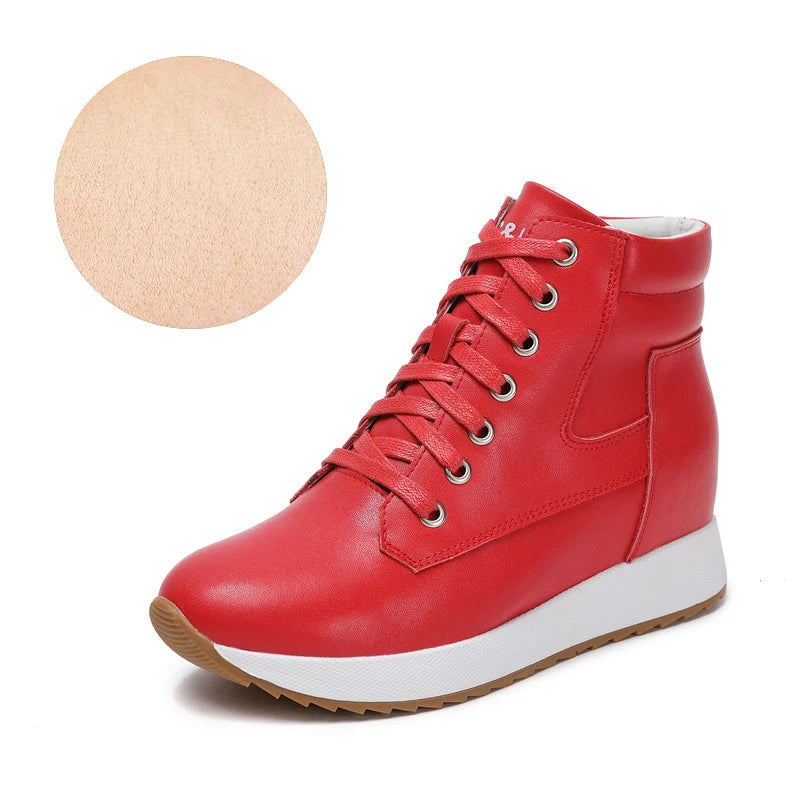 Fujin 7cm Genuine Leather Women Ankle Booties Platform Wedge Hidden Heels Warm Women Autumn Spring Casual Chunky Sneaker Shoes