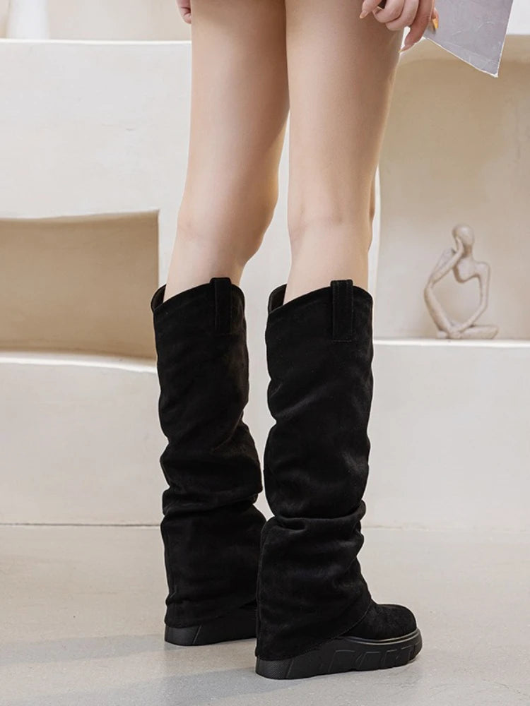 fujin 10cm heel knee high boots for women platform boots ankle spring autumn winter wedge comfy comfortable boots Ankle Booties