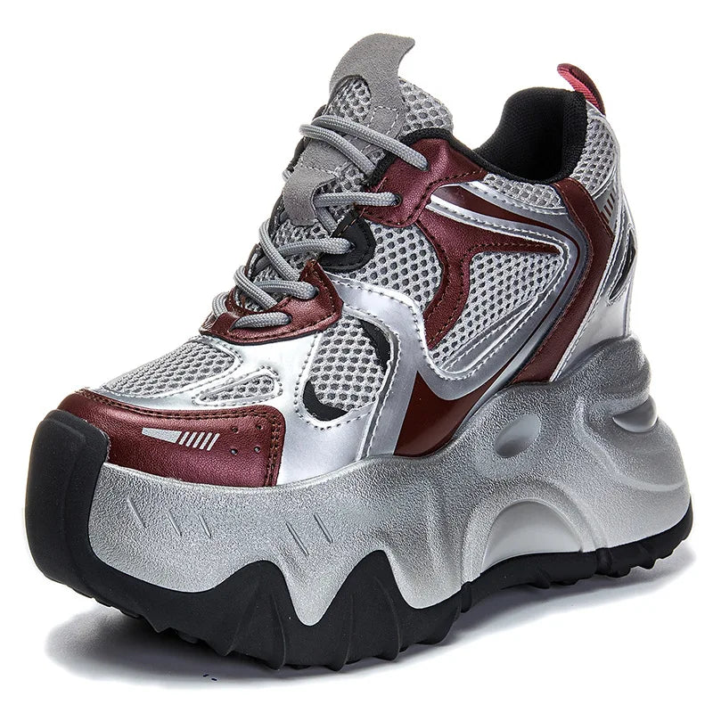 Fujin 12cm Air Mesh Microfiber Synthetic Chunky Sneakers Spring Shoes Leather Ankle Booties Women Vulcanize Boots Autumn