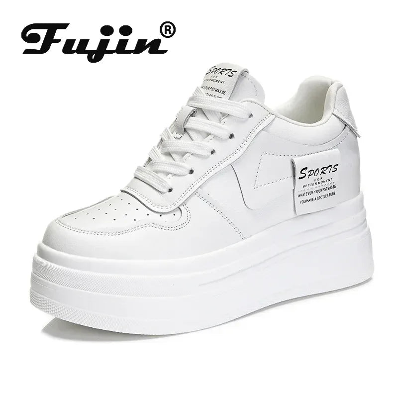 Fujin 8cm Cow Genuine Leather Females Comfy Casual Ladies Vulcanize Women Platform Autumn Autumn High Brand Sneakers Breathable