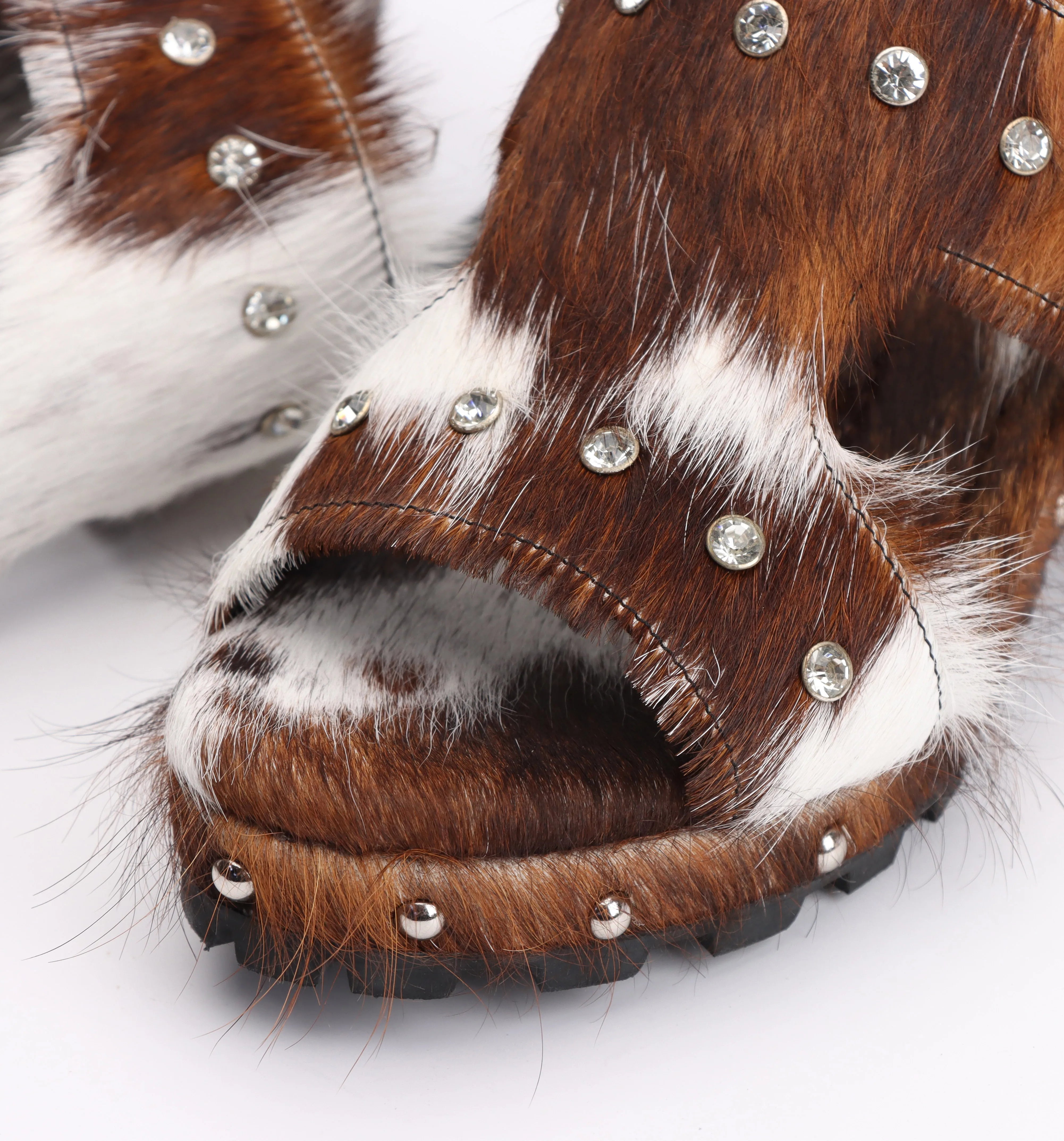 Luxury Horsehair Studded Mid Heel Rubber Sole Platform Sandals for Woman – Designer Shoes Sandals Woman Sandalias de Mujer