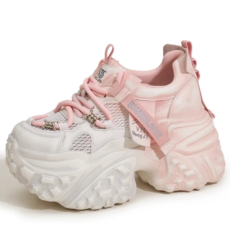 AUTUSPIN Women Shoes Mixed Colors Ladies Chunky Leisure Sneakers Summer Breathable Mesh Synthetic Leather Sports Shoes Popular