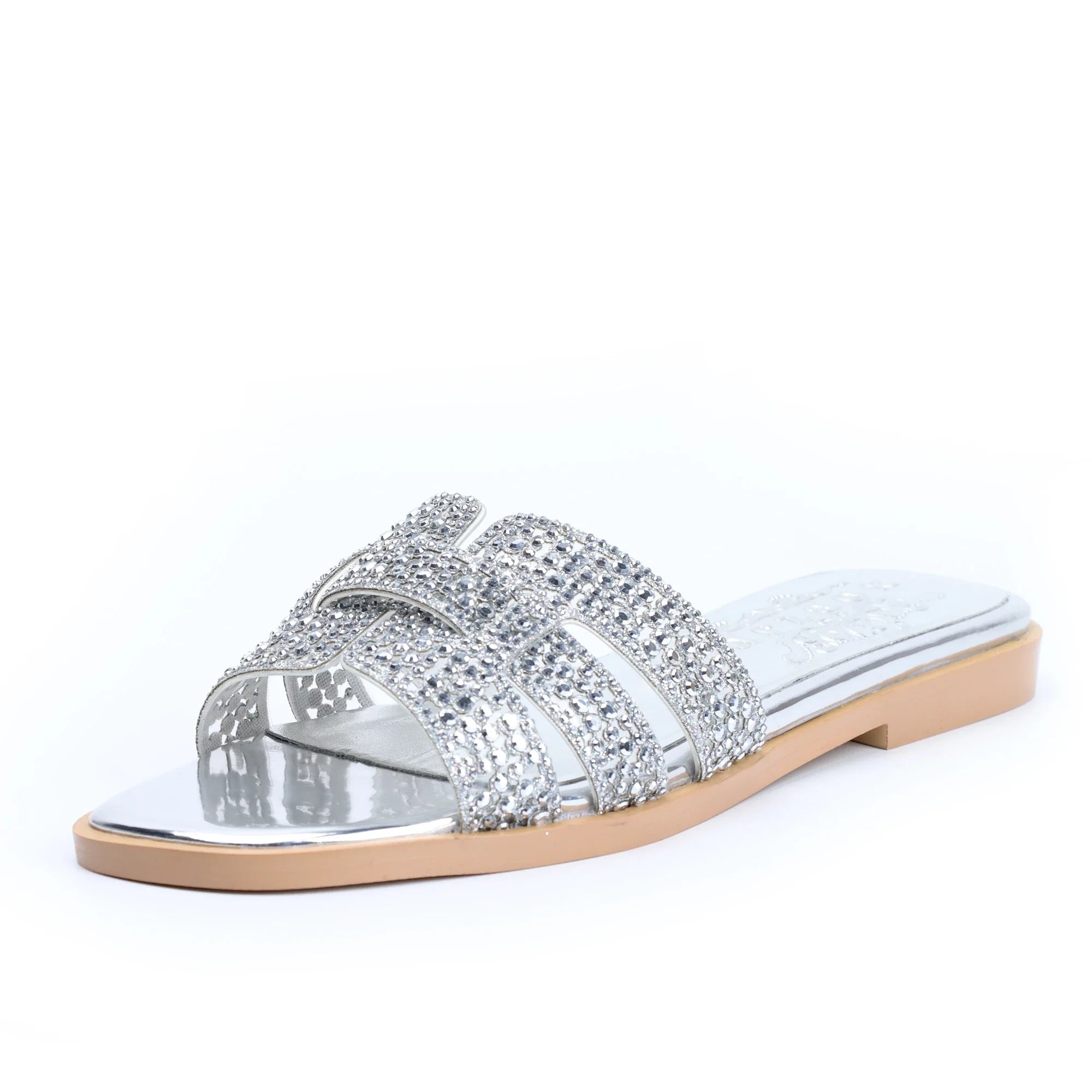 Luxury Women's Sandals Comfortable Flat Slip On Silver Rhinestone Sandals Designer High Quality Shoes