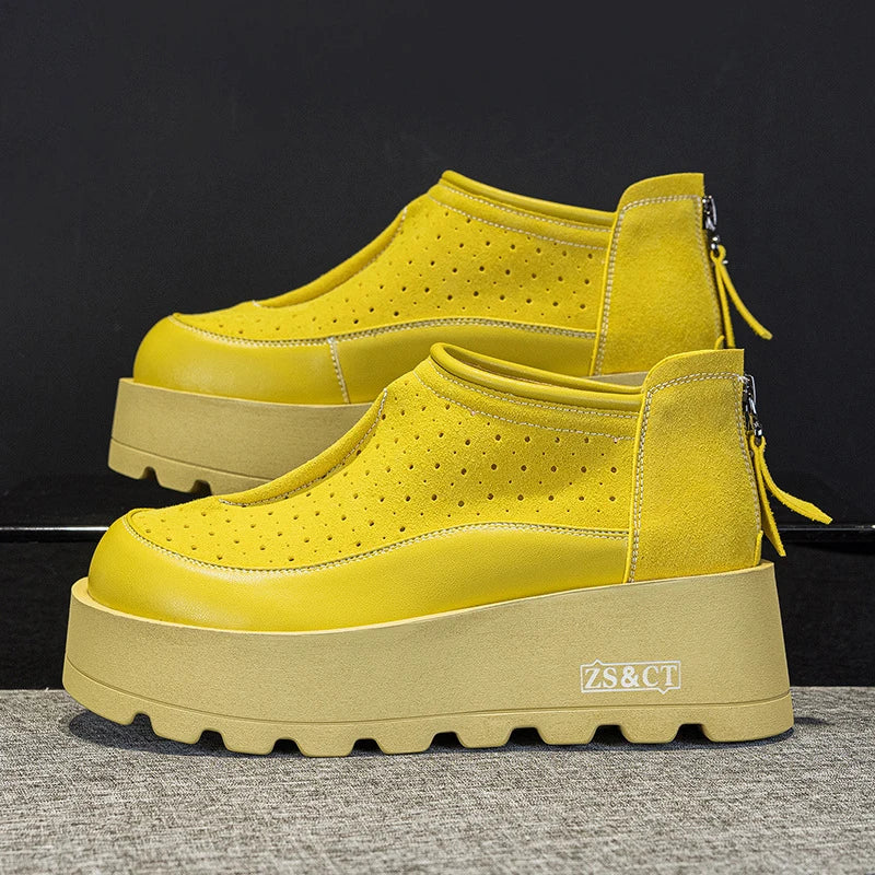 Fujin 6CM Suede Cow Genuine Leather Moccasins Women Platform Wedge Flats Women Shoes Ankle Booties Females ZIP Pumps Shoes