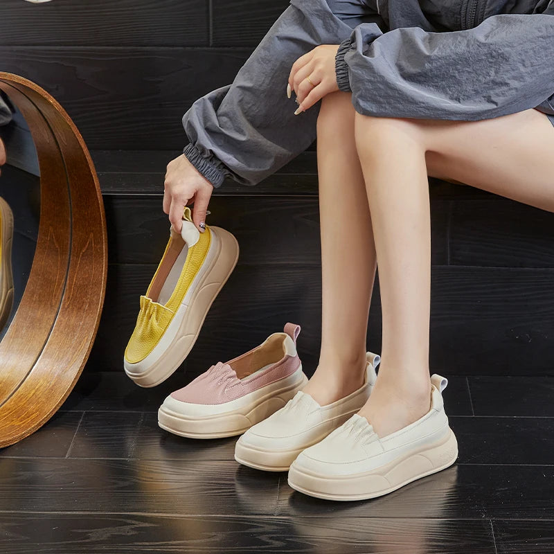 AUTUSPIN Summer Women Loafers Genuine Leather Flats Chunky Ladies Shoes Outdoor Slip-on Pumps Female Leisure Soft Leather Shoes