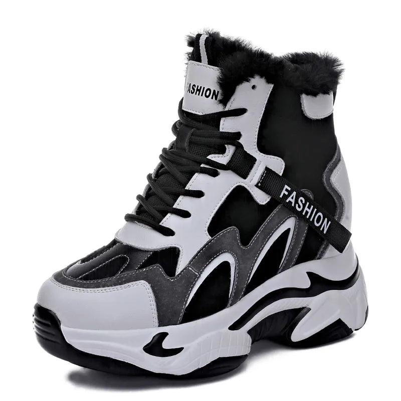 DRKANOL Fashion Women Height Increasing Ankle Boots Autumn Winter Mixed Colors Cowhide Thick Sole Platform Warm Shoes Lady Boots