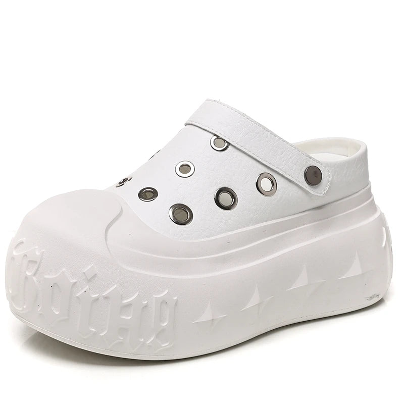 AUTUSPIN Summer Hollow Sandals for Women Fashion Design Female Soft Leather Mules Shoes Ladies Beach Platform Chunky Slippers