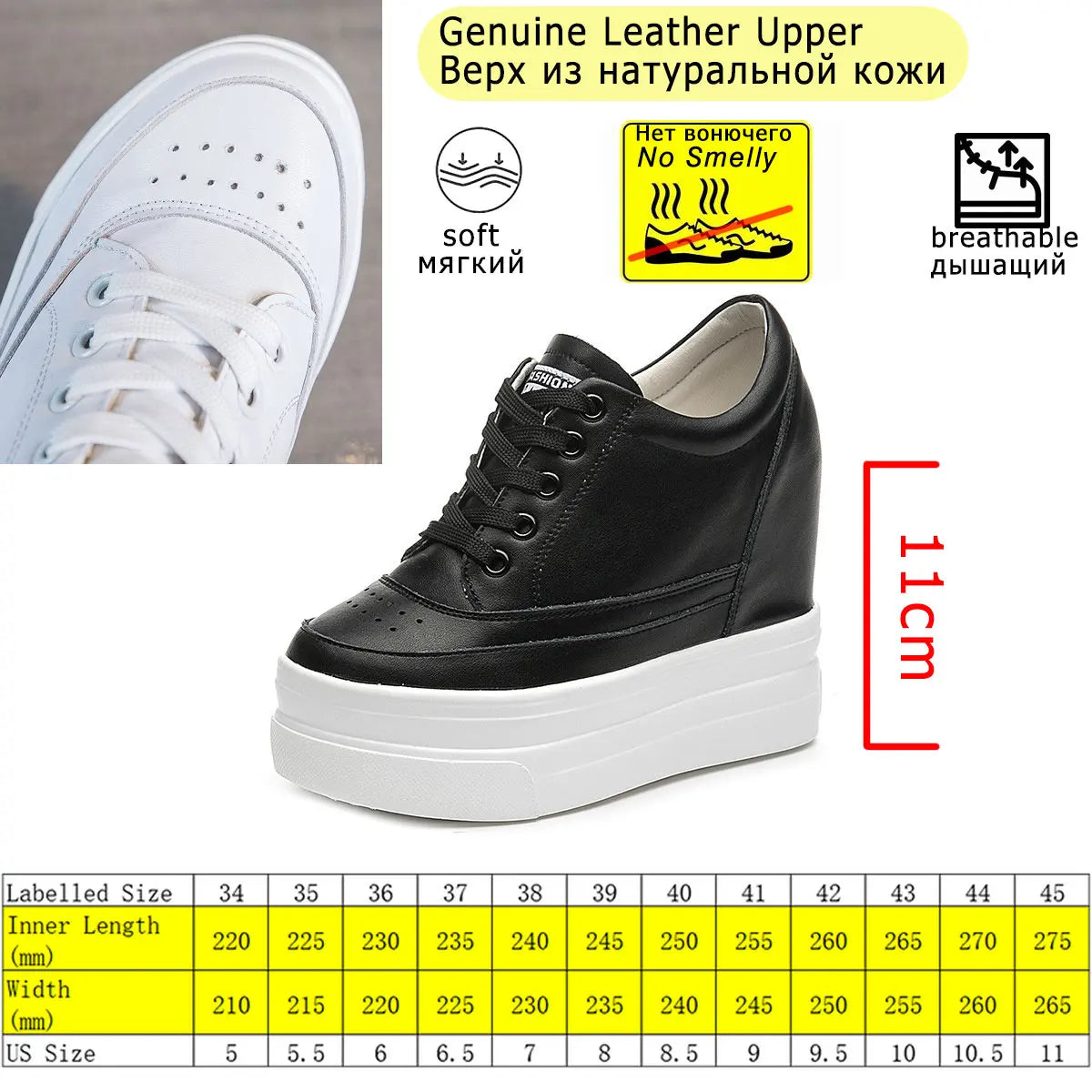 Fujin 11cm Platform Wedge Sneakers Shoes Genuine Leather Women Fashion Sneakers Hidden Heel Shoes Spring Autumn Summer Pumps