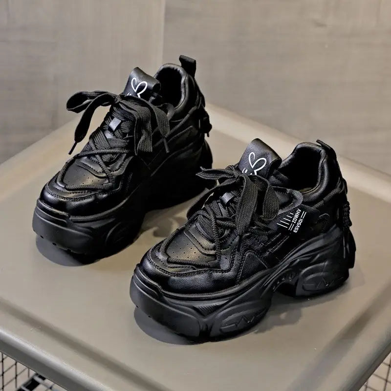 Fujin 10cm Women Lace Up Chunky Sneakers Fashion Spring Autumn Stable High Platform Ladies Vulcanize Cow Genuine Leather Shoes