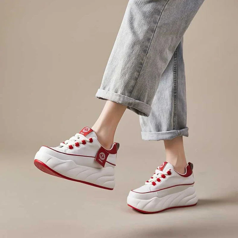 Fujin 7cm Cow Genuine Leather Chunky Sneakers Loafer Spring Women Platform Wedge Flats Autumn Vulcanize Shoes