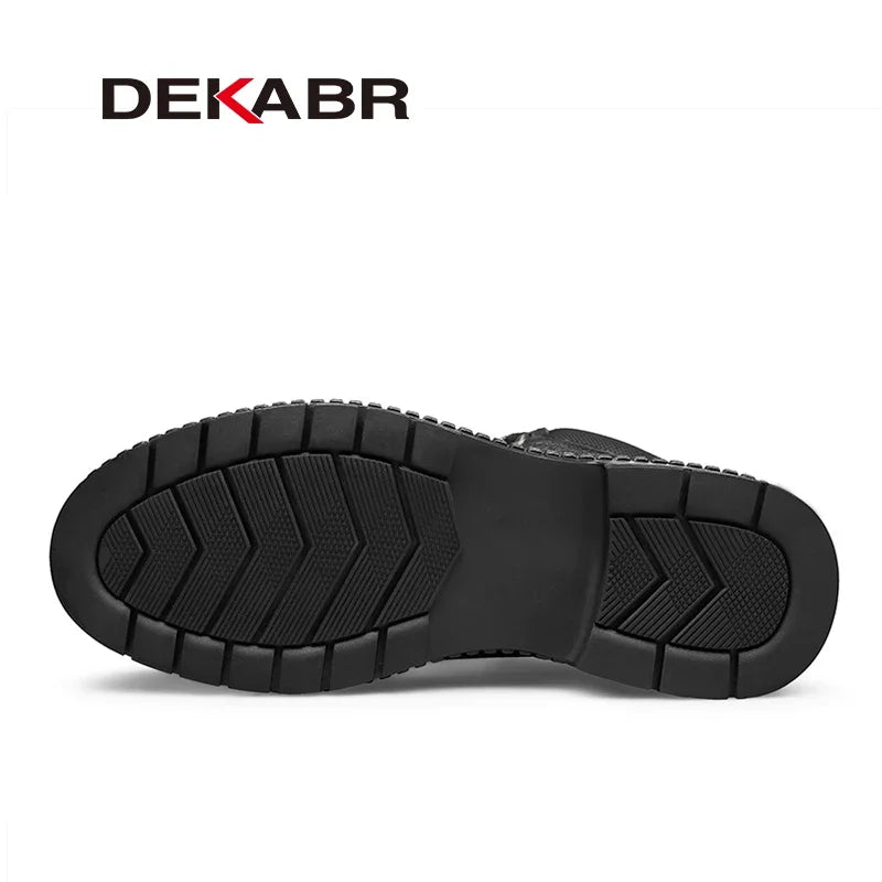DEKABR New Fashion Comfortable Men Ankle Boots Genuine Leather Autumn Winter Warm Fur Plus Casual Black Boots Size 36-46