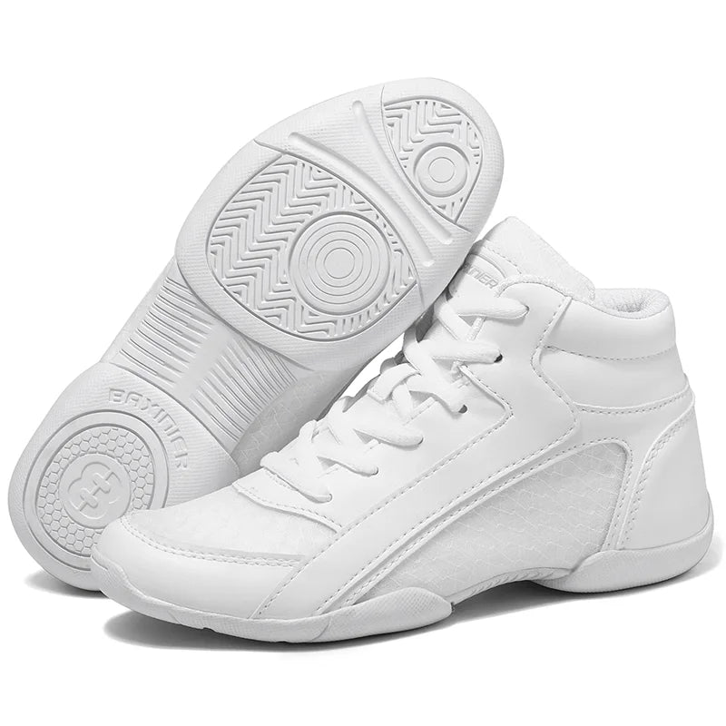 BAXINIER Girls White High Top Cheerleading Shoes for Kids - Lightweight Training and Competition Sneakers for Dance and Tennis