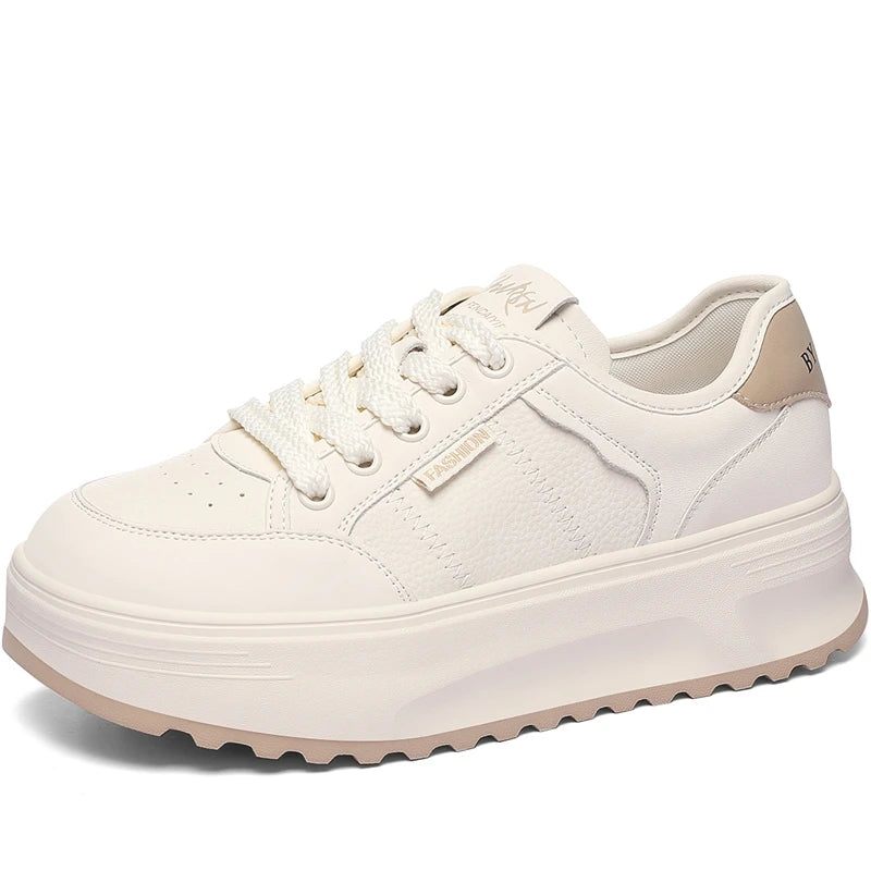 AUTUSPIN 2cm Flat Skateboarding Shoes Women Winter Autumn Synthetic Leather Platform Female Shoes Students Daily Sports Sneakers