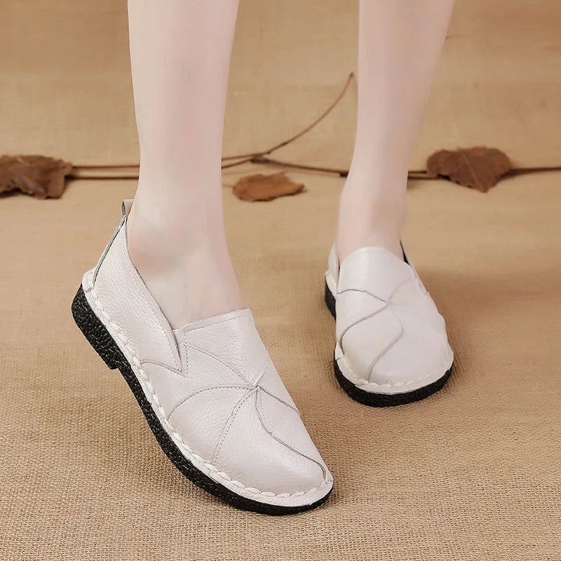 WOIZGIC Female Ladies Women Mother Genuine Leather Shoes Flats Designer Loafers Moccasins Slip On Colorful Plus Size 41 42