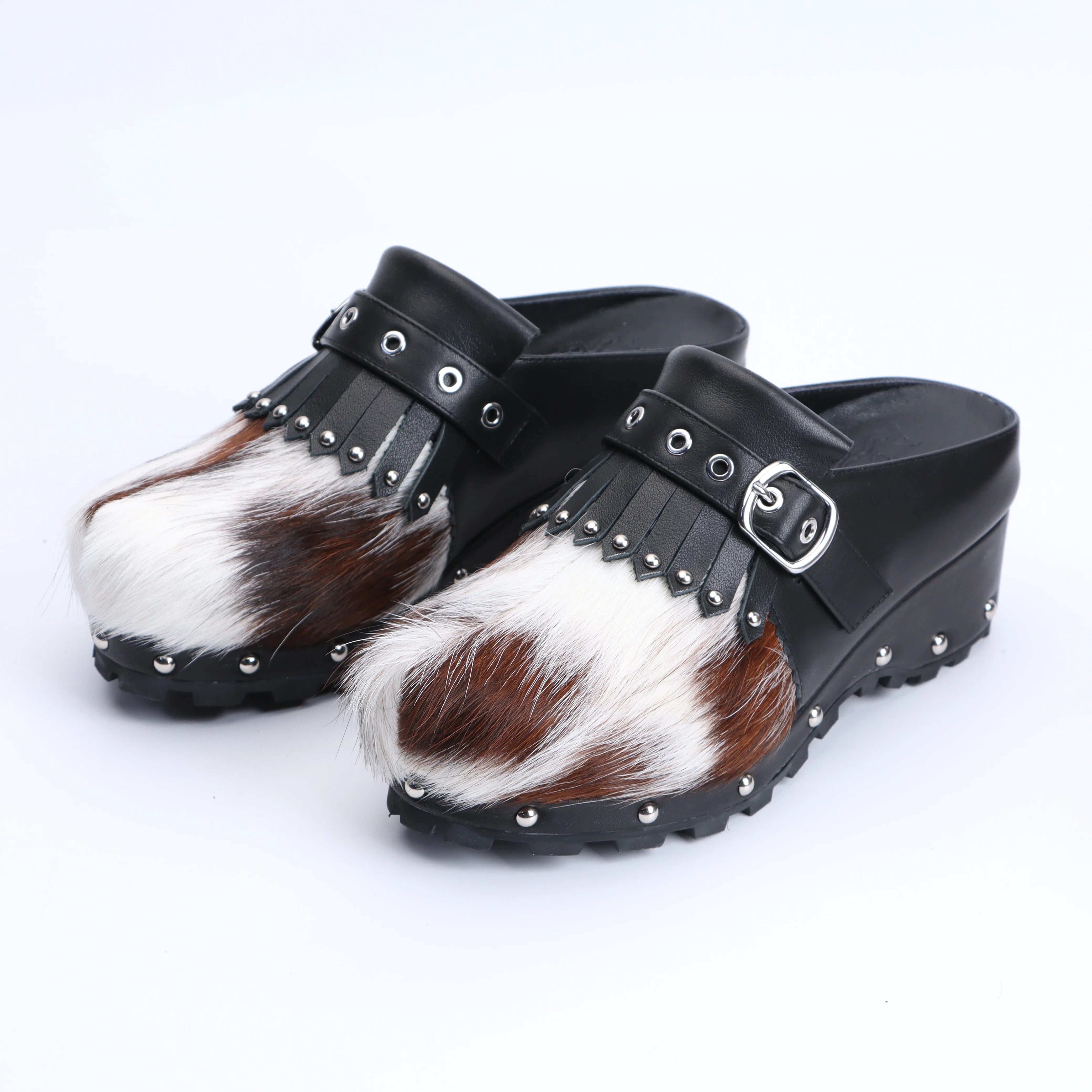 Luxury Designer Mule Sandals for Women, Handmade Cowhide Fur, Rubber Sole, Latex Insole,Trendy Tassel Detail,Summer Slides 2025