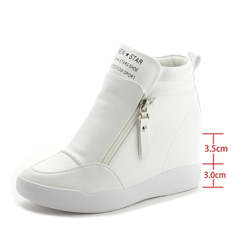 Fujin 6.5cm 2024 Summer Autumn Platform Wedge Heel Boots Women Shoes Fashion Casual Zip Botas Platform Female Leather Sneakers