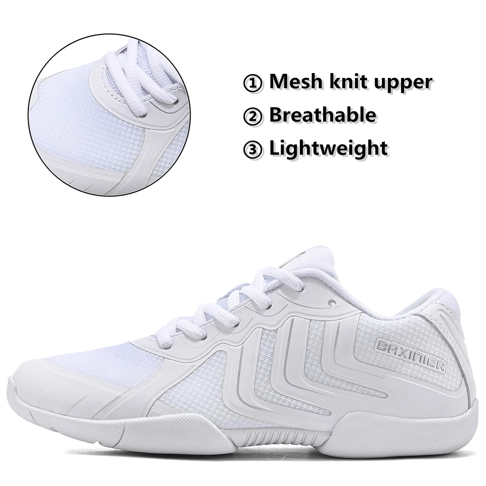 BAXINIER Girls White Cheer Shoes Youth Competition Cheerleading Dance Sneakers Women Breathable Athletic Training Tennis