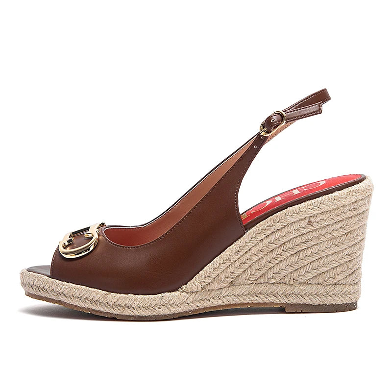 INITIALS INSIGNIA PU LEATHER WEDGES Luxury brand wedge sandals summer women's casual shoes