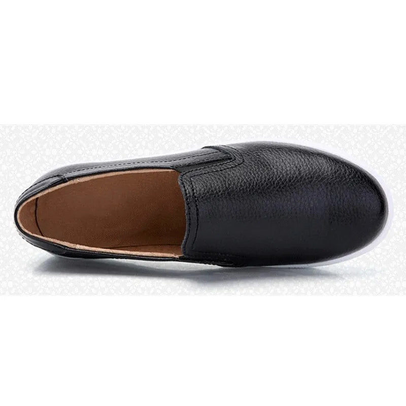 WOIZGIC Women Ladies Female Gril Genuine Leather White Shoes Flats Platforn Sneakers Slip On Soft Vulcanized Shoes ZQMF-960