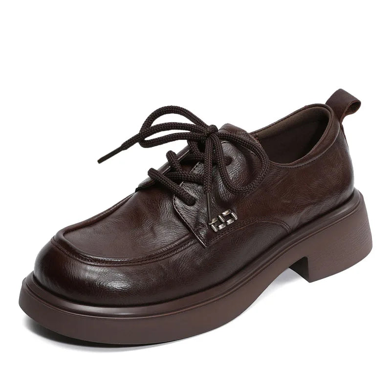 DRKANOL 2025 Women Genuine Leather Shoes Handmade Retro British Style Thick Heel Round Toe Comfort Casual Single Shoes H258569Z