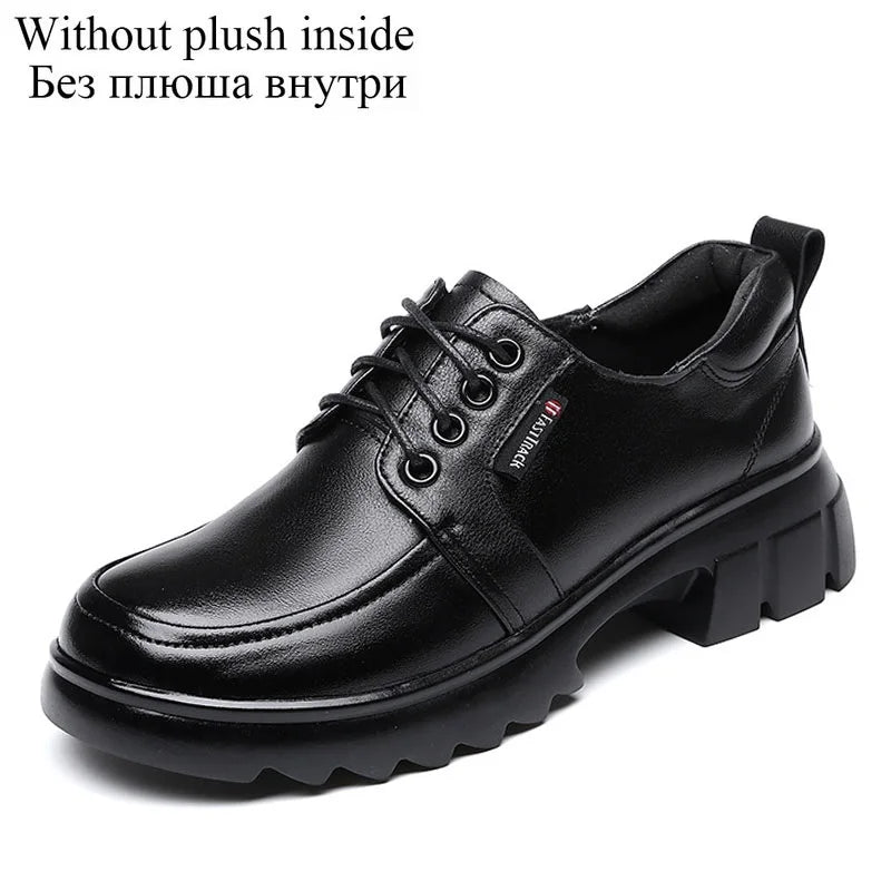 DRKANOL Fashion Women Shoes Lace-Up Round Toe Med Thick Heel Casual Shoes Ladies Real Cowhide Autumn Winter Warm Shoes H5089