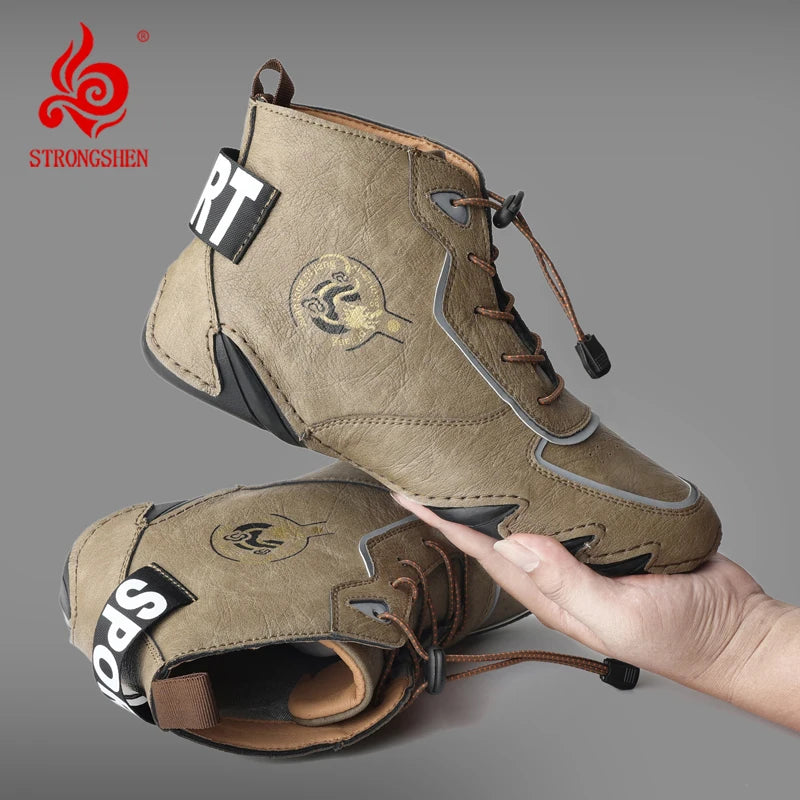 STRONGSHEN Men Leather Ankle Boots Winter Warm Plush Snow Boots Men Outdoor Sneakers Male Waterproof Non-slip Moccasins Boots