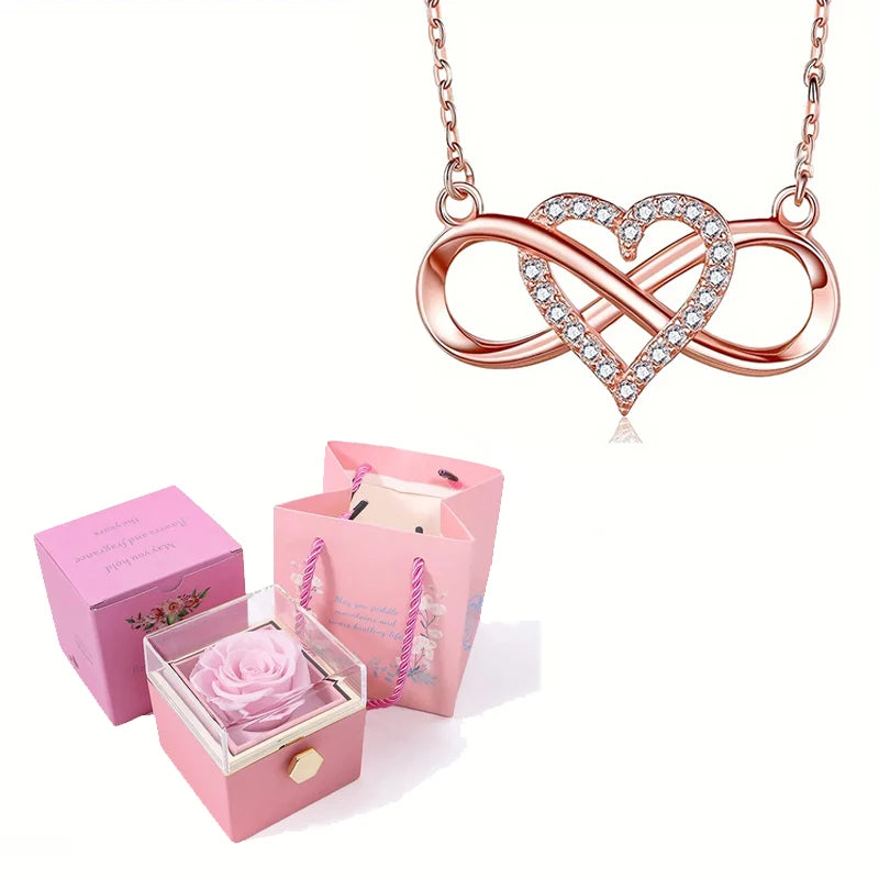 Eternal Love Necklace With 360° Flip Rose Gift Box For Women GFirlfriend Mom WIfe Christmas Romantic Gifts 2023 Hot Jewelry