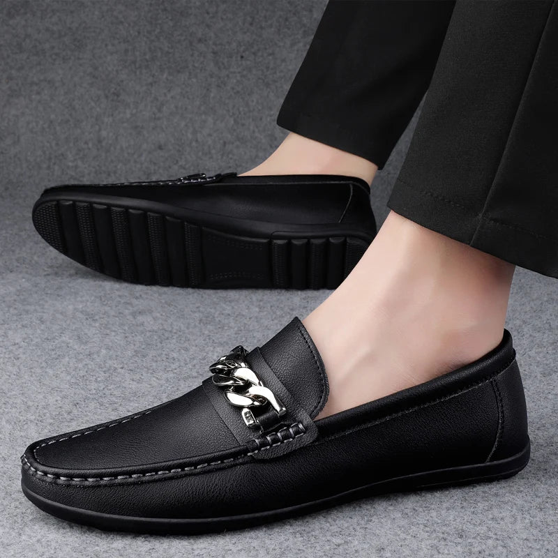 STRONGSHEN Leather Loafers Men Design Moccasins Driving Shoes Fashion Slip On Casual Non-Slip Male Footwear Handmade Boat Shoes