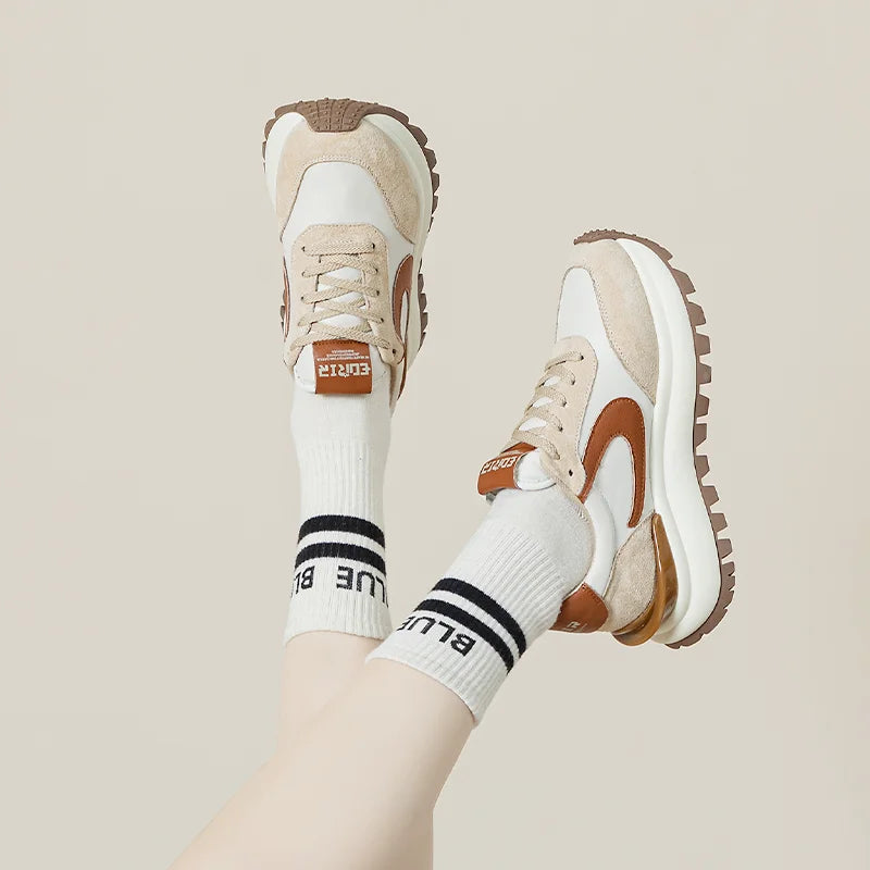 AUTUSPIN 4.5cm Ladies Sneakers Summer Spring Retro Genuine Leather Women Casual Sports Shoes Outdoor Comfy Vulcanized Sneaker