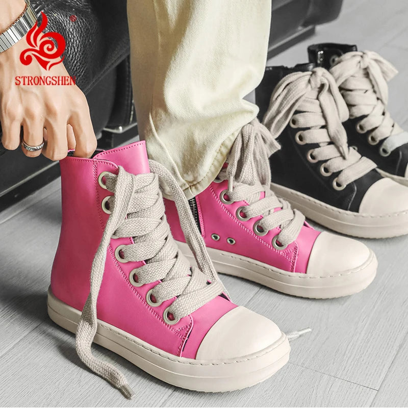 Men's Women Platform Sneakers Zipper Lace Up Casual Leather Shoes Campus High Top Sports Board Shoes Large Size Chaussure Femme