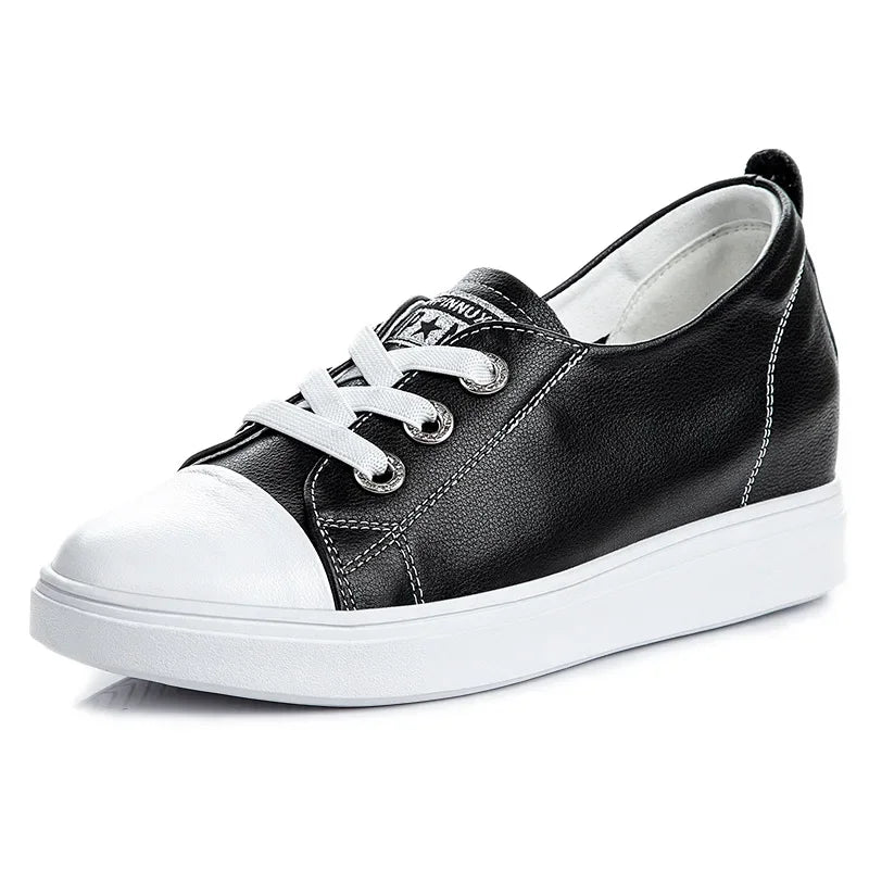 Fujin 5cm Genuine Leather Vulcanize Women Chunky Sneaker Spring Lace Up Platform Summer Autumn High Brand Comfy Loafer Shoes