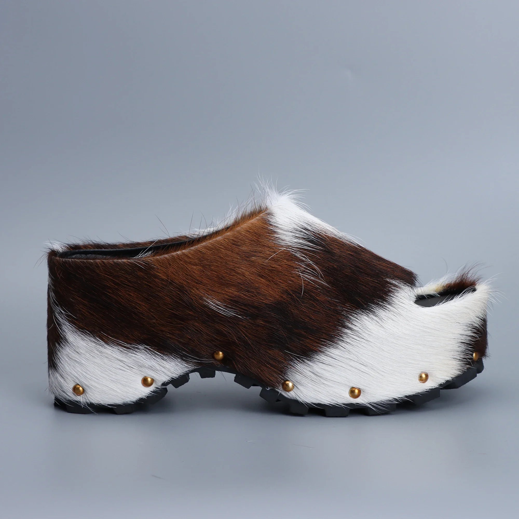 Designer Luxury Platform Mules 2025 Women Real Calf Hair Leather Lined Slip On Clogs Slides Sandals Summer Fashion Comfort Shoes