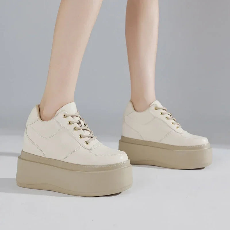 Fujin 10cm 12cm 14cm New Pigskin Synthetic Leather High Brand Autumn Daddy Breathable Spring Platform Wedge Fashion Comfy Shoes