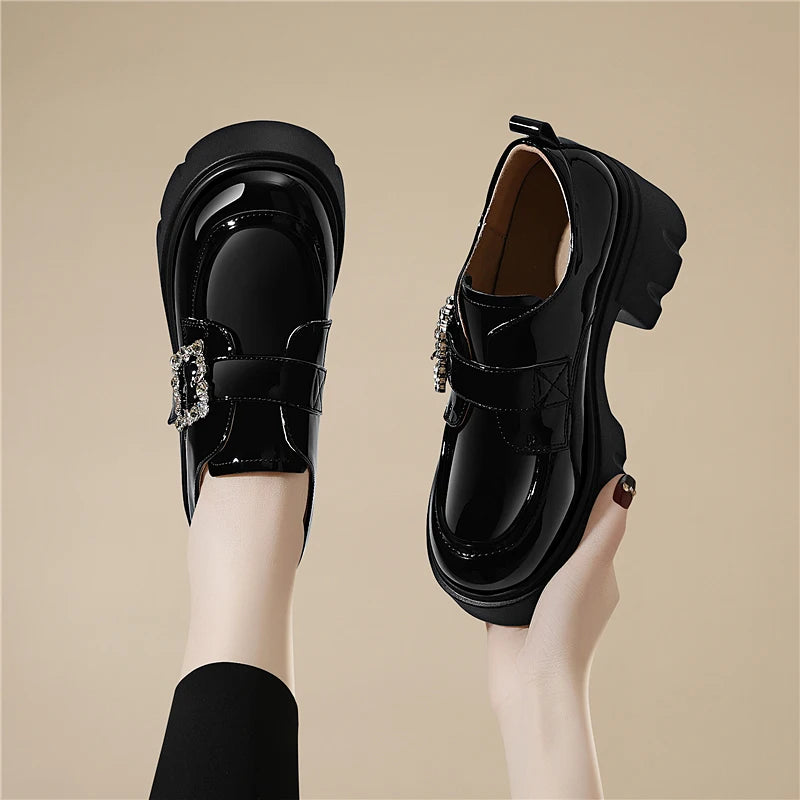AUTUSPIN 2025 Fashion Crystal Elegant Pumps Female Round Tou High Platform Thick Heels Woman Microfiber Leather Ladies Shoes