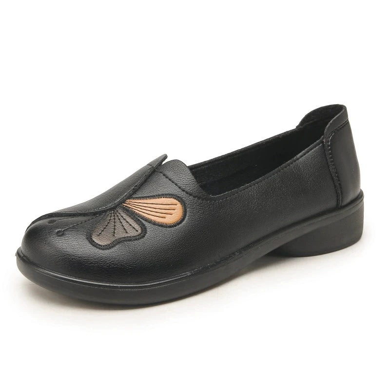 WOZIGIC Women's Old Mother Ladies Flats Microfiber Shoes Non Slip On Butterfly Soft Spring Autumn Loafers Moccasin