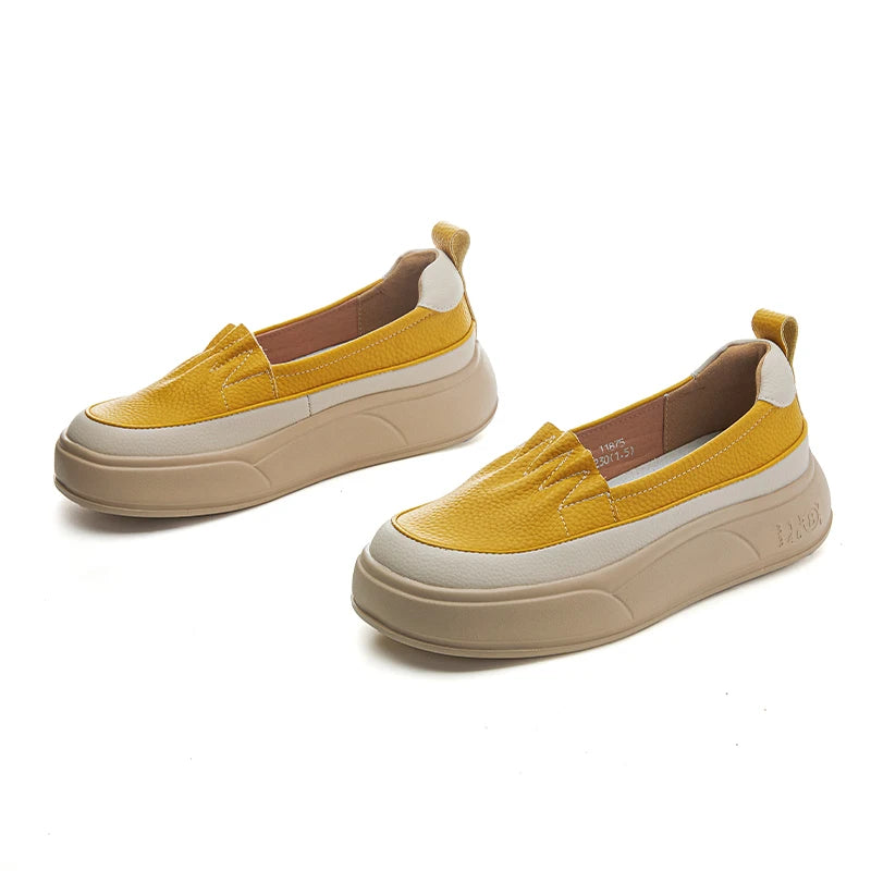 AUTUSPIN Summer Women Loafers Genuine Leather Flats Chunky Ladies Shoes Outdoor Slip-on Pumps Female Leisure Soft Leather Shoes