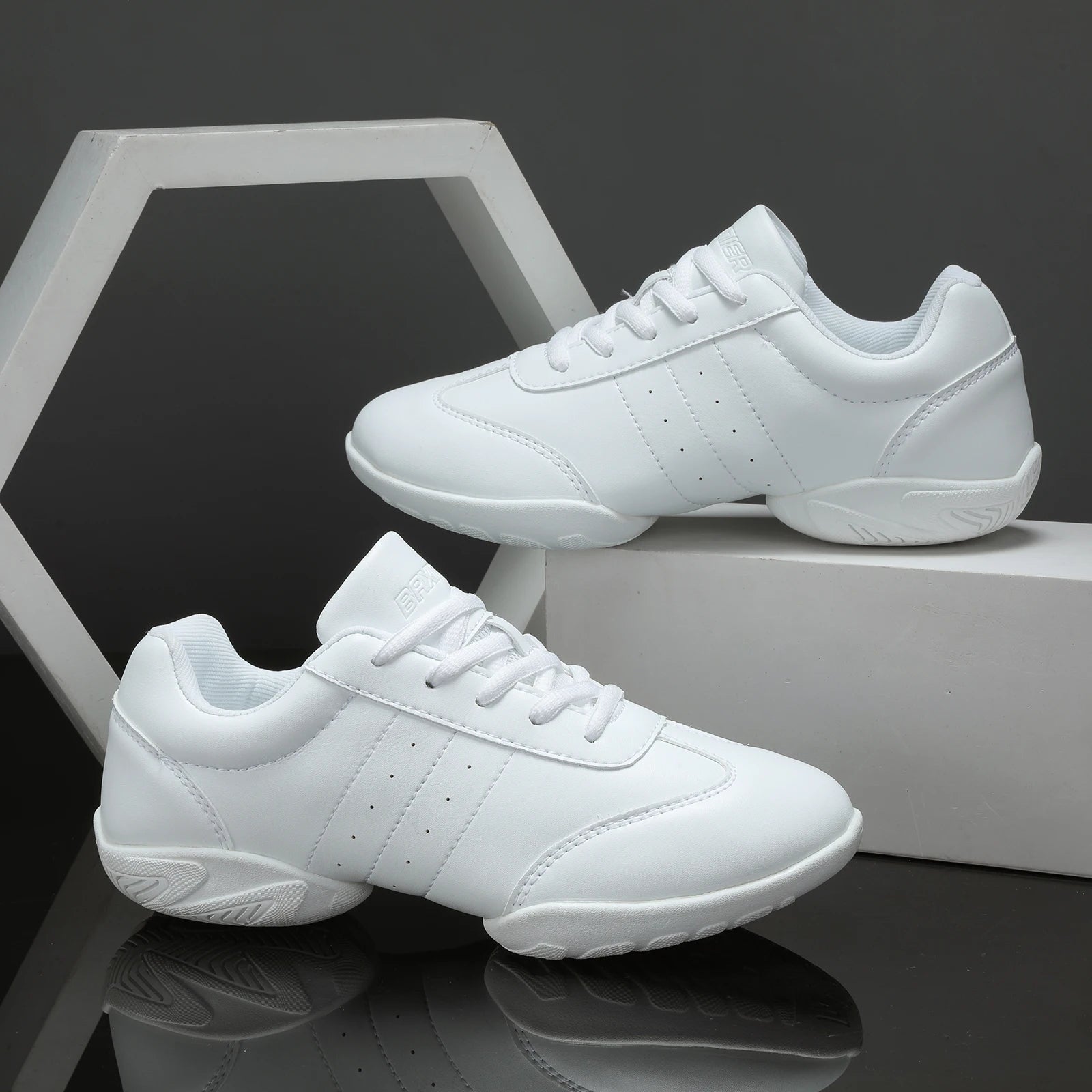 BAXINIER Girls White Cheerleading Dance Shoes Athletic Training Tennis Breathable Youth Competition Cheer Sneakers