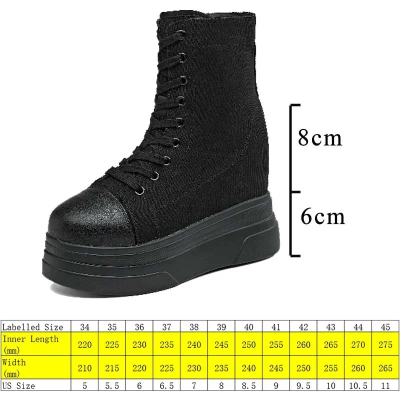 Fujin 14cm New Denim Women Autumn Spring Hidden High Synthetic ZIP Ankle Booties Flats Platform Wedge Ankle Boots Fashion Shoes