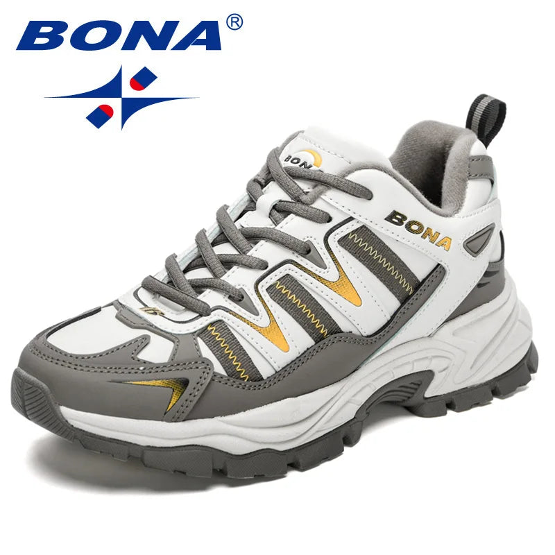 BONA new classic style men's lace up sneakers for outdoor jogging and walking, comfortable and breathable men's shoes