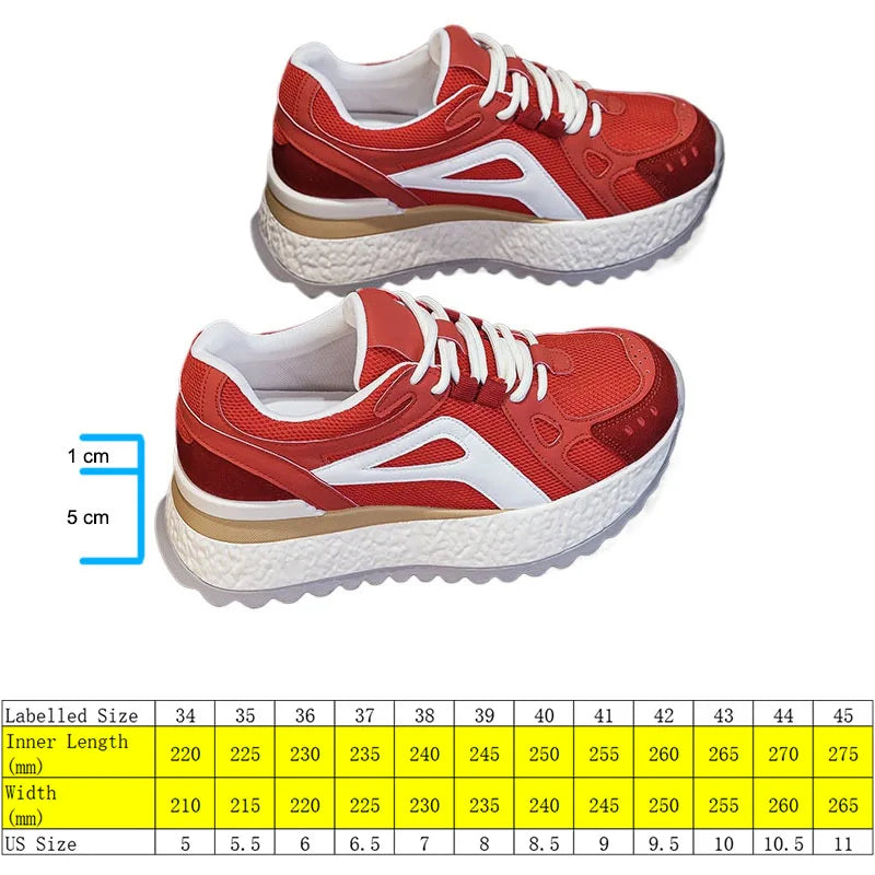 Fujin 6cm Women Casual Shoes Platform Sneakers Heel Chunky Sneakers Heel Genuine Leather Comfortable Walking Shoes Non Slip