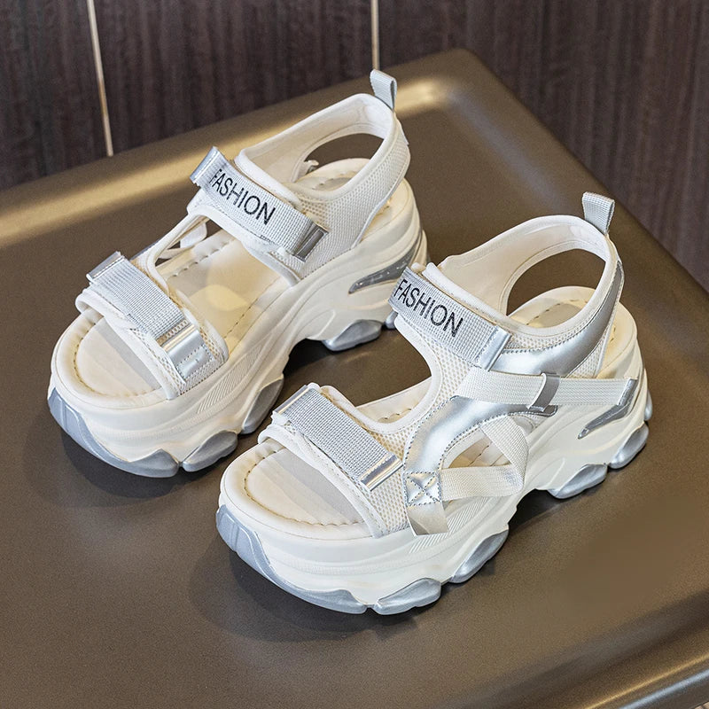 AUTUSPIN Size 34-39 Women Sandals Summer Fashion Leisure Platform Woman Shoes Rome Style Ankle Wrap Femlae Sandal Chunky Heels