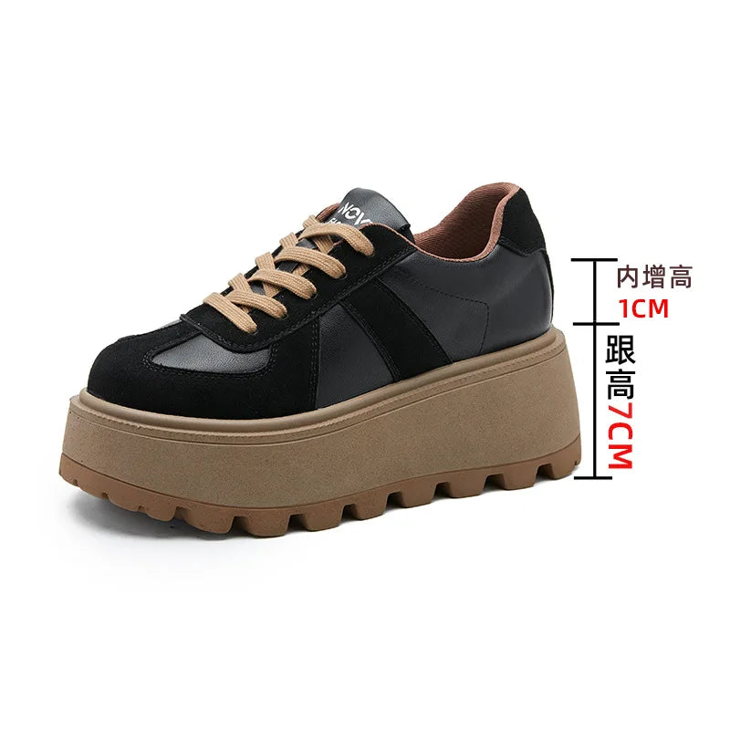 Fujin 8cm Microfiber Genuine Leather Breathable Fashion Chunky Sneaker Flats Booties Boots Spring Autumn Women Vulcanize Shoes