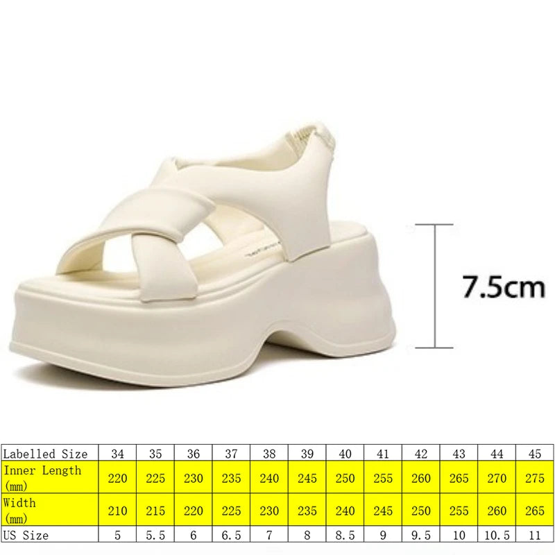 Fujin 7.5cm PU Synthetic Microfiber Leather Platform Wedge Flats Fashion Slippers Women Sandals Fashion Peep Toe Shoes Pumps