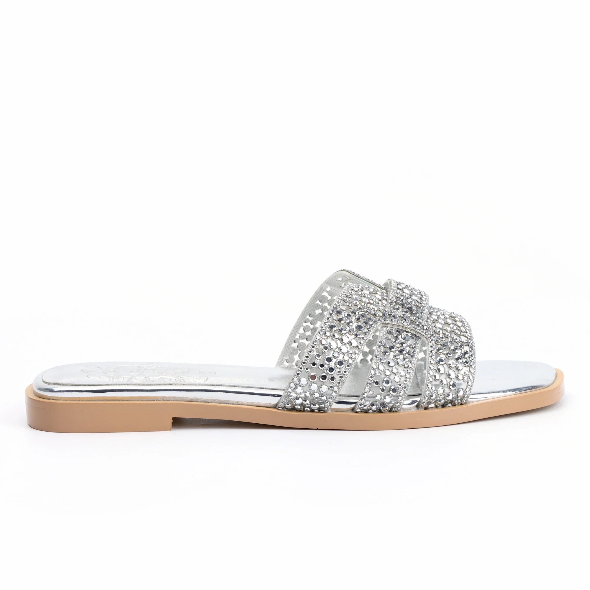 Luxury Women's Sandals Comfortable Flat Slip On Silver Rhinestone Sandals Designer High Quality Shoes